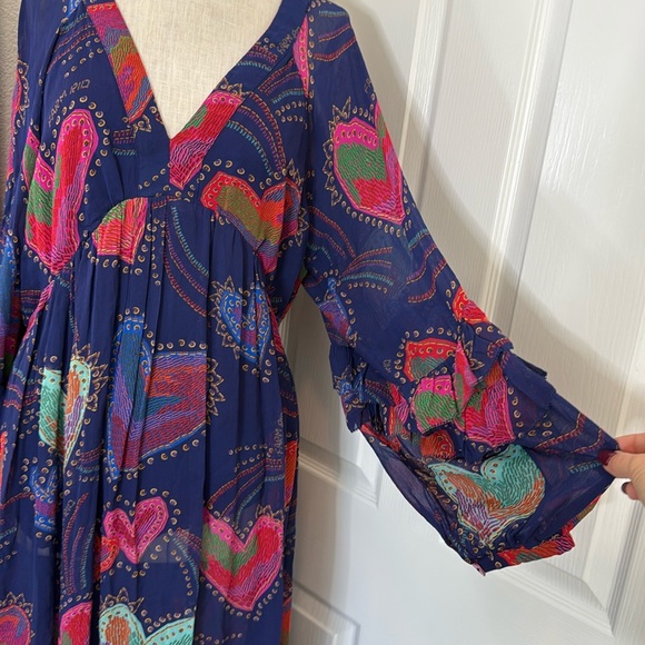 Farm Rio blue Shinny hearts print balloon sleeve maxi dress - Picture 9 of 16
